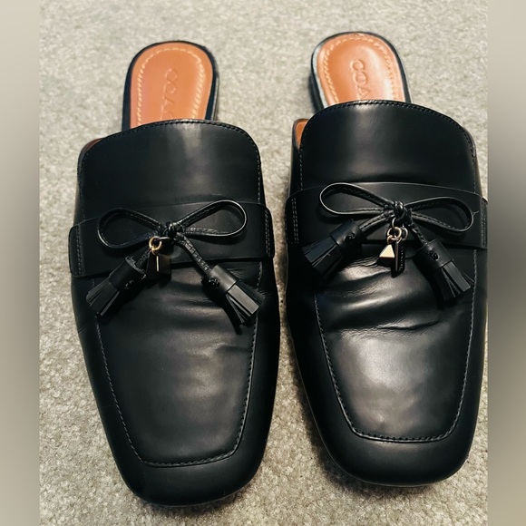 Coach Black Leather Loafers with Tassels - Picture 1 of 4
